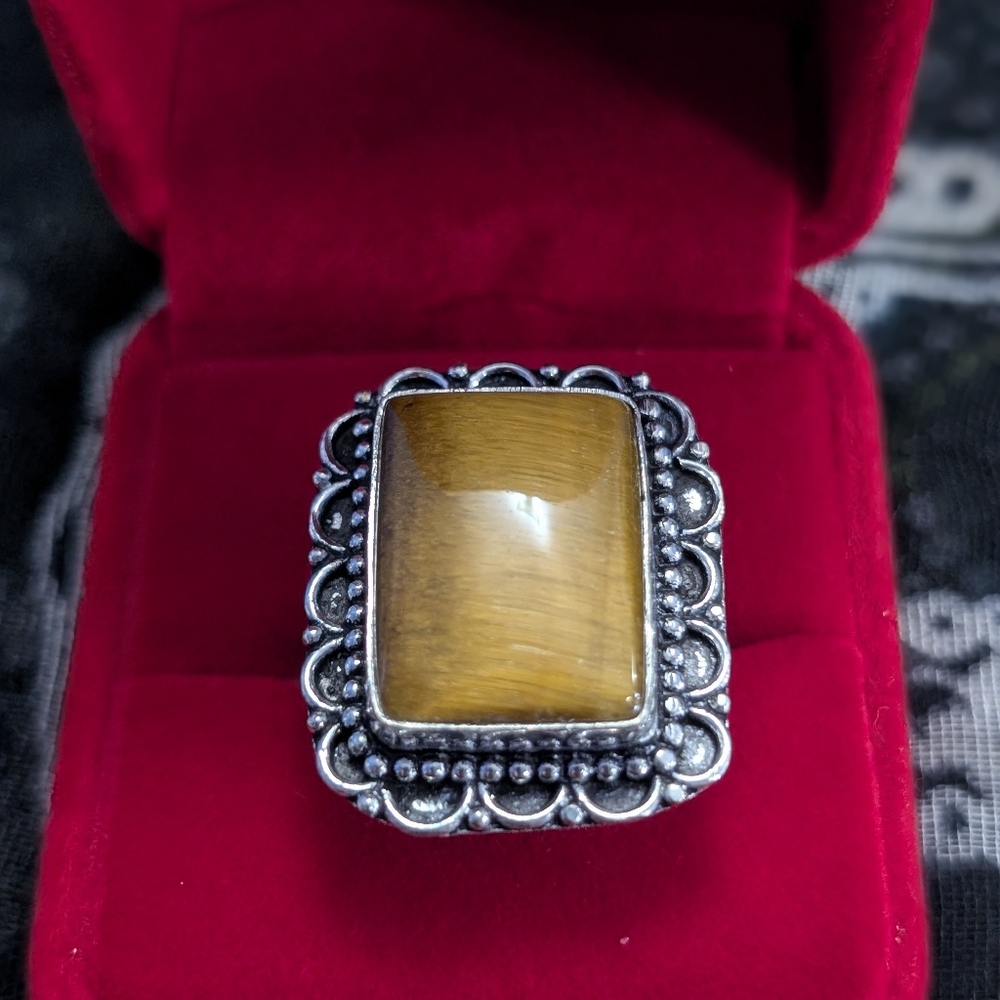 Vintage 925 Silver Ring with Tiger's Eye Stone SIZE 8
